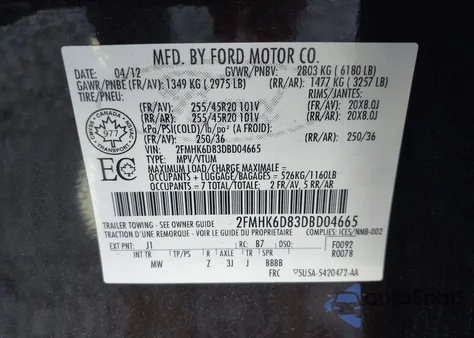 2013 Ford Flex Limited from USA, damaged, VIN 2FMHK6D83DBD04665